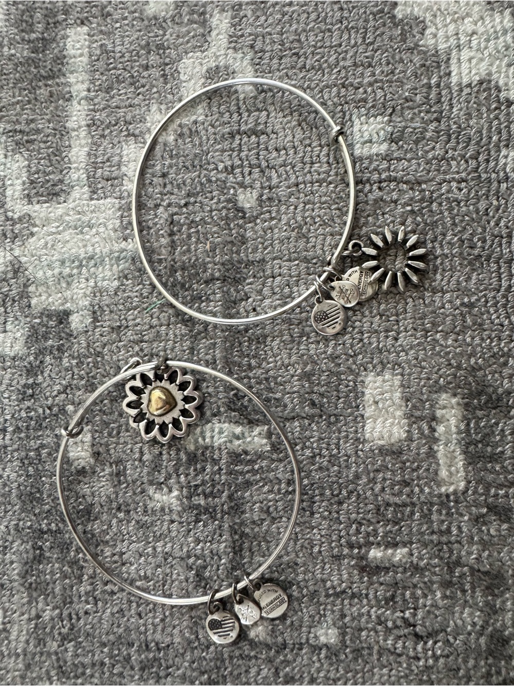 Alex & Ani 'You Are My Heart' Set 2 Bangle Adjustable Silver Gold Charm Bracelet